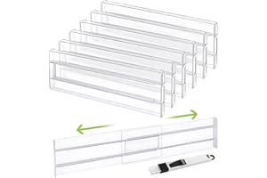 WIKSITE Drawer Dividers, 6 Pack Expandable Drawer Organisers Clear Plastic Drawers Separators, Adjustable Range of 27.6-52 cm Drawer Inserts for Wardrobe for Clothing Kitchen Utensils & Office Storage