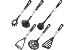 Westmark Kitchen Utensil Set, 6 pcs: spatula, cooking spoon, skimming spoon, spaghetti spoon, soup ladle, potato masher, Plastic, Gentle, Black, 283522E6
