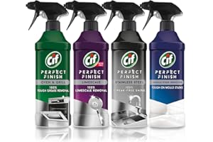 Cif Perfect Finish Spray Cleaning Kit - Pack of 4 x 435ml Spray Bottles (1 x Oven & Grill Cleaner, 1 x Limescale Remover, 1 x Stainless Steel Cleaner & 1 x Mould Remover Spray)