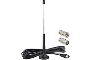 Bingfu Antena FM DAB Teleskopowa Wewnętrzna Antena Radiowa 75 Omów z Podstawą Magnetyczną Adapter Męski TV do Złącza F 3 Meter Przenośnego Tunera Radiowego Odbiornika Stereo Odbiornik AV