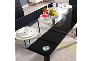 KOSY KOALA STUNNING GLASS BLACK DINING TABLE SET AND 6 FAUX LEATHER CHAIRS (Black Table and 6 chairs)