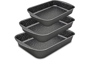 Menax Focus - Set di 3 Teglie da Forno con Rivestimento Antiaderente - Lasagnera - Rostiera Rettangolare in Alluminio