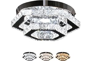 CXGLEAMING 13" Modern LED Crystal Chandelier Ceiling Lights Fitting Flush Hexagonal Crystal Pendant Ceiling Lights for Living Room Bedroom Hallway Bathromm Kitchen(3 Color Changable)