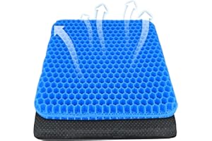 WIKSITE Gel Seat Cushion - Double Thick Honeycomb Cushion with Cloth Cover, Ergonomic & Cooling Design for Office Chair, Car, Wheelchair (42 x 35 x 3.5 cm)