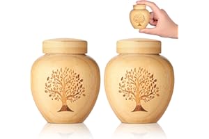 HOOMTREE 2 Petites urnes pour Cendres humaines en Bambou,Mini urnes de crémation pour Cendres d'animaux,urnes Souvenirs avec Motif Arbre de Vie pour Cendres de Chien ou de Chat