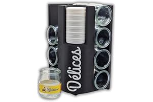 Artisan 3d Support Couvercles et pots Yaourt La Laitière (12 pots) | Inclus 12 Couvercles Compatibles (Diam 56mm) | Rangement de cuisine Élégant & Pratique