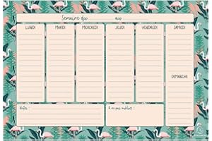 Exacompta 3370011E - Un bloc encollé en-tête Hebdo planer Color comprenant 60 feuilles détachables, design flamants