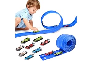 Dcceeo Flexibel Bilbana 4M med Dubbla Spår, 8 DIY Formel Racer Leksaksbilar, Flexibel Rullebane, Blå, Present för Pojkar och Flickor