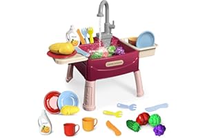 HOMCENT Kids Kitchen Play Sink Toy Set, Kitchen Sink Toy with Running Water, Toy Kitchen Accessories Fruit Vegetable Cutting, Toy Sink with Working Tap, Role Play Kitchen Set Gift for Boys Girls