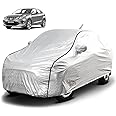 FABTEC Waterproof Car Body Cover for Maruti Baleno with Mirror and Antenna Pocket, Soft Cotton Lining, Triple Stitched (Heat Resistant Metallic Silver with Black Piping)