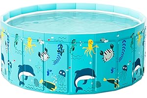 Alederways Foldable Dog Pools, Paddling Pool for Kids and Dogs, Thickened Non-Slip Large Indoor Outdoor Portable Pool for Girls Boy Children Dog Splash Pool Water Toy (Blue sea160 x 40cm)