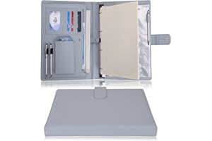‎WONDERPOOL Wonderpool A4 PU Leder Ringhalter Schreibmappen Multi Dokumententasche mit Herausnehmbarem Binder Klemmbretter und funktioneller Tasche für Organizer Büro Reise Schule (Hellgrau)