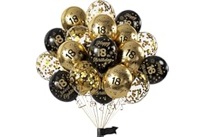 FUNCANDLE Happy 18th Birthday Balloons Black Gold 15 Pcs,18th Birthday Latex Confetti Balloons Black Gold Decoration 18 Year Old Boys Girls Anniversary Party Celebration Supplies