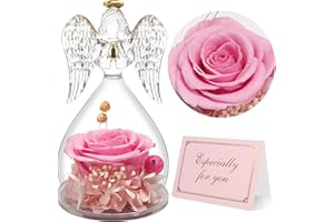Yamonic Rosa Eterna Regalo Donna, Rosa Stabilizzata con Angelo di Vetro Regalo Mamma Compleanno, Angeli Custodi Regalo Nonna, Statuette Angeli con Fiori Eterni Festa della Mamma Idee Regalo Natale