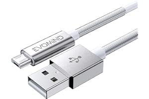 EVOMIND Kabel Micro-USB 2M Szybkie ładowanie i Synchronizacja danych do modeli Samsung Galaxy S7 / 6 / A10 / J, Xiaomi Redmi 9c / 6a, Note 6 Pro, Kontrolerów PS4 i Xbox One, itp. - 2M Biały