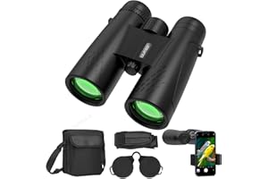 QUNSE Prismáticos compactos 10 x 42 para observación de aves con adaptador de teléfono móvil para observación de aves, viajes, paisajes, cielo estrellado, caza, conciertos (negro, 10, x, milímetro,