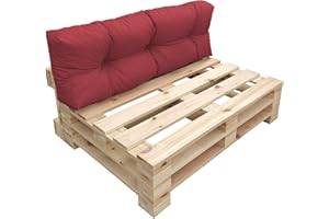 chilly pilley Coussin De Palette EU Imperméable Coussin De Jardin Imperméable Flocons De Mousse Plusieurs Tailles Et Couleurs (Coussin De Dos 120 x 40. Rouge Foncé)