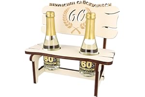 WORTGEFECHTE XXL Echtholz Proseccobank mit Gravur Jahreszahl 60|Holzbank mit 2 Proseccoflaschen| Hochzeitsgeschenk für Brautpaar|Trinkspruch |Geschenke Paare|Geschenk für Pärchen|Geburtstag|Jubiläum Proseccobank