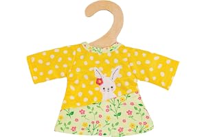 Heless 9355 – Dockkläder i Bunny Lou Design, tunika klänning med kanin, applikation och blommönster för dockor och plyschleksaker, storlek 20–25 cm
