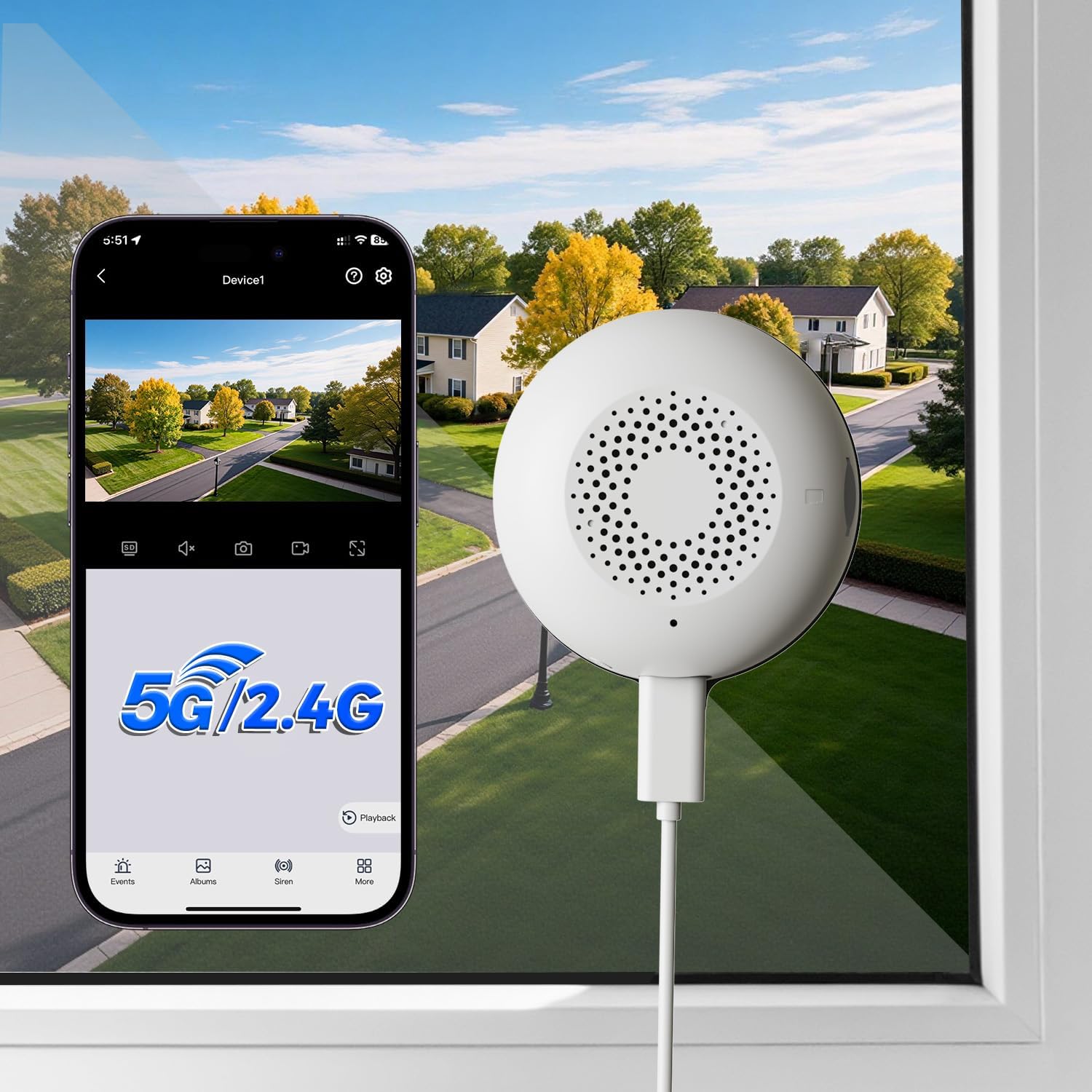 Mrowly 2K 3MP Window Camera, WiFi 2.4/5GHz Window Camera for Looking Outside, Security Camera Night Vision Through Window, People/Motion Detection, 24/7 Recording, Drill-Free Installation