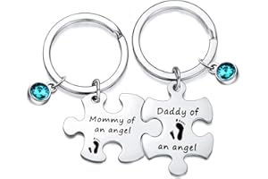 Waeceip Set of 2 Loss Memorial Keychain Mommy Daddy of an Angel Puzzle Keyring Miscarriage Keepsake Baby Memorial Jewellery Gift for Infant Loss Key Ring