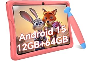TABWEE Kids Tablet 10 inch, Android 15 Tablets for Kids, Parental Control, Pre-Installed Kiddos Software & Kids Space, Includes Case & Stylus Pen, 12GB RAM 64GB ROM, 2TB Expand, HD IPS Screen(Pink)
