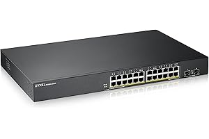 Zyxel Switch 24 ports Gigabit PoE | Gestion intelligente | Montage en rack | 24 ports PoE+ avec une puissance de 170 Watts et 2 ports SFP | VLAN, IGMP, QoS | Garantie à vie [GS1900-24HP]