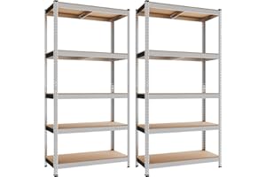 Confortil Set di 2, Scaffale Metallo Garage, Scaffalatura con 5 Ripiani Regolabili, Portante 875 kg, Scaffali in Metallo Ideale per Cantina o Garage (2)