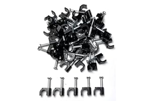 TR CABLE 50 x 6mm Negro Clips Rondos de cable de pared, Clavos de pared de cable Maneja el cable eléctrico CAT5/CAT6,RG6,RG59,RJ45 Cable en Hogar, Oficina, Accesorios de escritorio