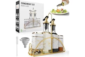 SXTIHD Botella de aceite y vinagre de 200 ml*2 y recipiente para especias de 120 ml*2, 5 en 1, dispensador de pimienta con embudo y cepillo duro (película de plástico)