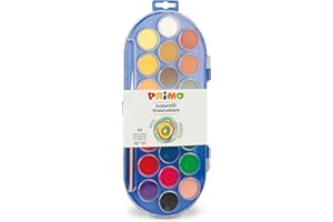 PRIMO - Acquerelli per Bambini con 22 Colori per Bambini +3 Anni Acquerellabili Diametro 30 mm + 1 Pennello Acquerello + 1 Acquerello Bianco, Kit Tavolozza per Dipingere, Pittura e Lavoretti Creativi