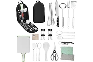 QCXWCJWD Camping Cooking Utensils Set, Camping Utensil Set for Campervan, Camping Travel Accessories Cooking Essentials, Camping Kitchen Utensil Organizer Travel Set, Kitchens Portable Cooking