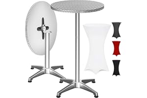 Casaria® 2in1 Stehtisch mit Husse Klappbar Höhenverstellbar 70 cm / 115 cm Hoch Alu Rund Ø60 cm Wetterfest Outdoor Bistro Garten Party Biertisch Weiß