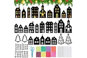 HEYIDAMAI 32 Stück Weihnachten Basteln Kinder Fensterbilder, Weihnachts Bastelset Fenster, Haus,Weihnachtsbaum, Terne, Bunte Weihnachten Deko, Kreatives DIY Bastelset für Kinder, Weihnachtsdeko