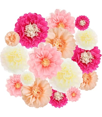 Fleurs Papier Crépon Pastel Homarkable - Lot De 12 (15,2cm Et 30,5cm) - Décoration Murale Mariage, Baby Shower