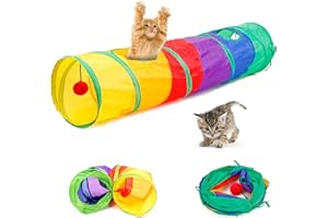 AIMICOCA Katzentunnel mit Spielball, Faltbarer Regenbogen Tunnel, Interaktive Peek-a-Boo Cat Tube Spielzeug mit Spaßball und 2 Guckloch (2-Way)
