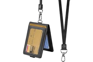 smatime Etui na identyfikatory ze skóry poliuretanowej, dwustronne, na dokument, z odpinaną smyczą, pionowe, smukłe, na karty kredytowe, z okienkiem na dowód osobisty, pomieści do 5 kart, czarne