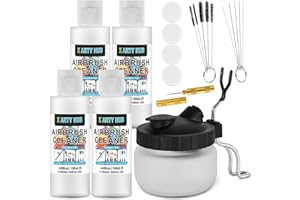 X ARTY HUB Kit de Limpieza de Aerógrafo - 4 * 120 ml Limpiador de Aerógrafo con Tarro de Limpieza de Vidrio, Cepillos y Juego de Agujas para Eliminar Pintura Acrílica a Base de Agua Obstruida