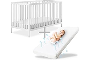 ‎EHRENKIND Ehrenkind® Babybett PUR inkl. Matratze 140x70 aus Natur Buchenholz | Weiß | Kinderbett 9-Fach höhenverstellbar mit entnehmbaren Stangen | Baby Bett