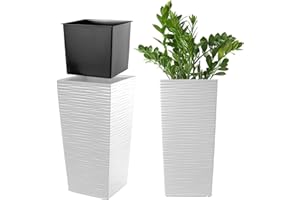 KADAX Macetero Alto de Diseño Moderno para Plantas de Interior y Exterior, Maceta Grande de Plástico, Jardinera Alta (Blanco, Texturizado, 46.5 cm)