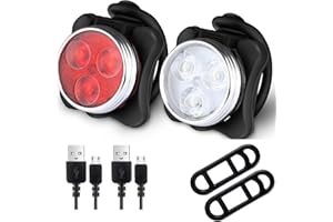 RHEME Rechargeable LED Bike Lights Set Headlight Taillight Combinations LED Bicycle Light Set 2 USB Cables,4 Light Modes Water Resistant, IPX4