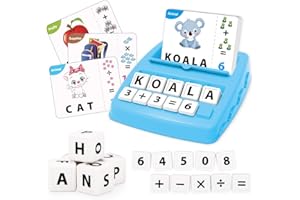 REMOKING Kids Educational Toys Matching Letter Game,Alphabet and Math Puzzle Game with Flash Cards,Board Game for Kid to Learn Numbers and Spelling Words,Toy Gifts for 3-6 Year Old Boys Girls(Blue)