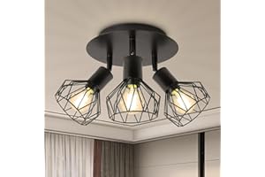 CANMEIJIA Spotlights Ceiling Lights for Kitchen, Black Spot Light Fittings for Ceilings,Retro Rotatable 3 Way Ceiling Lighting with E14 Base for Kitchen Hallway Bedroom(Bulb Not Included)