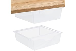 Nandae Lot de 2 Panier Suspendu Etagere, Tiroir sous Le Bureau .Sous armoire Tiroir suspendu, maille métallique Panier de rangement Organisateur pour cuisine, bureau, penderies, Blanc