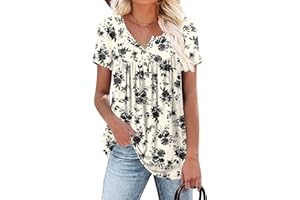 Aodemo Women's Summer Casual Henley V Neck Tunic Ladies Button Up Tops Flowy Short Sleeve Shirts Loose Blouse