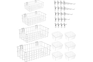 Barydat 35-teiliges Slatwall-Zubehör-Set enthält belüftete Metalldraht, Slatwall-Körbe, Aufbewahrungskörbe und Haken, montierte hängende Slatwall-Zubehör für Geschäfte, Zimmer, Aufbewahrung, Display,