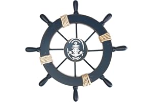 FANGOO 28 CM Nautical Wooden Ship Wheel Decoration Nautical Beach Wooden Boat Ship Steering Wall Art Decor Wooden Ship Wheel Wall Hanging Ornament Beach Theme Home Decoration