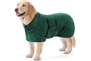 PETTOM Peignoir de Bain pour Chien Super Absorbant et Séchage Rapide, Taille L, Vert Foncé, Polyester, Adulte, Medium Large, Uni, Lavable en Machine