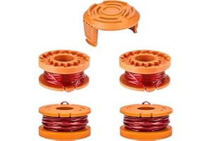 JAMSSOW 4 Bobine Tagliaerba Compatibili con Worx WA0010 WA0004,Filo Tagliabordi Bobine Adatto per Worx WG151 WG154 WG155 WG160 WG163 WG175 WG180,Lunghezza 3,04m,Ø1,65mm(4 Bobine + 1 Tappo)
