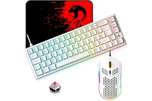 CROSS ZEBRA Clavier Souris Gamer Mecanique Filaire Rétroéclairé RVB, 68 Touches QWERTY Clavier de Commutateur Rouge Souris Légère 7 Boutons 6400DPI Grand Tapis de Souris pour PC Windows Mac PS4 Xbox, Blanc